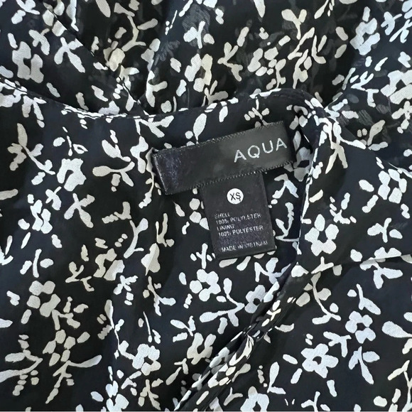 Aqua Black and White Floral Dress Size XS Asymmetrical Hem Spaghetti Straps - Picture 11 of 11